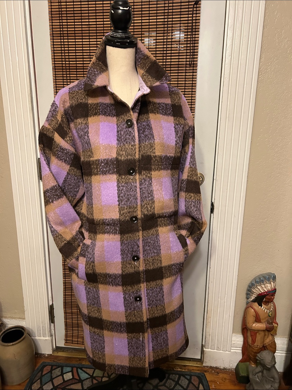 Rino & Pelle Trina Long Checkered Shacket Coat Lavender/Chocolate Various Sizes